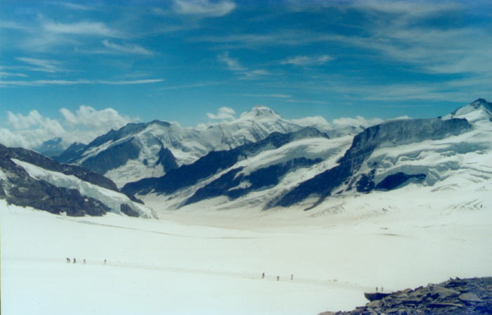 Blick ber den Eigergletscher zum Aletschgletscher beim Abstieg vom Mnch